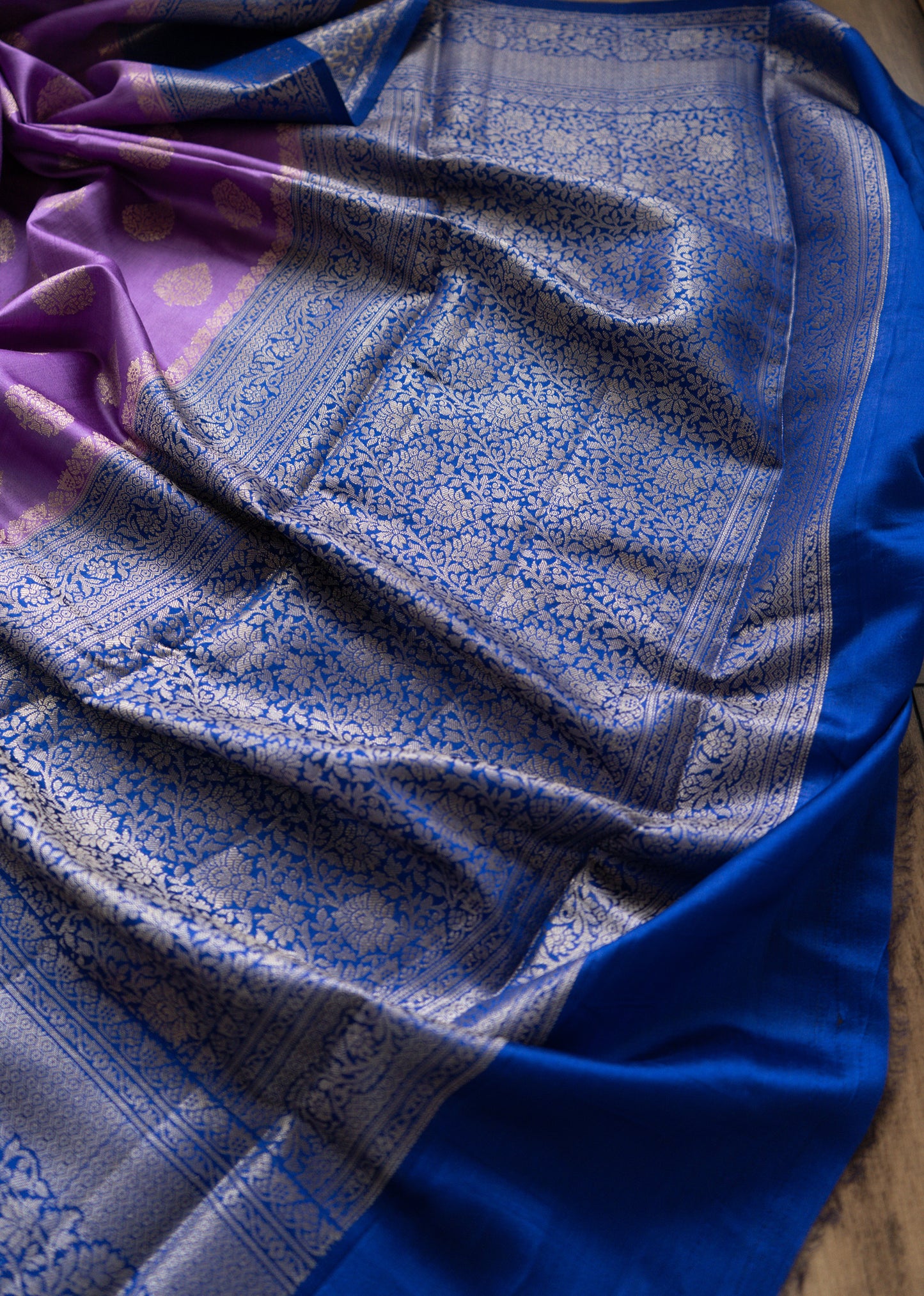 Handloom Chiniya Silk Purple-Blue Saree