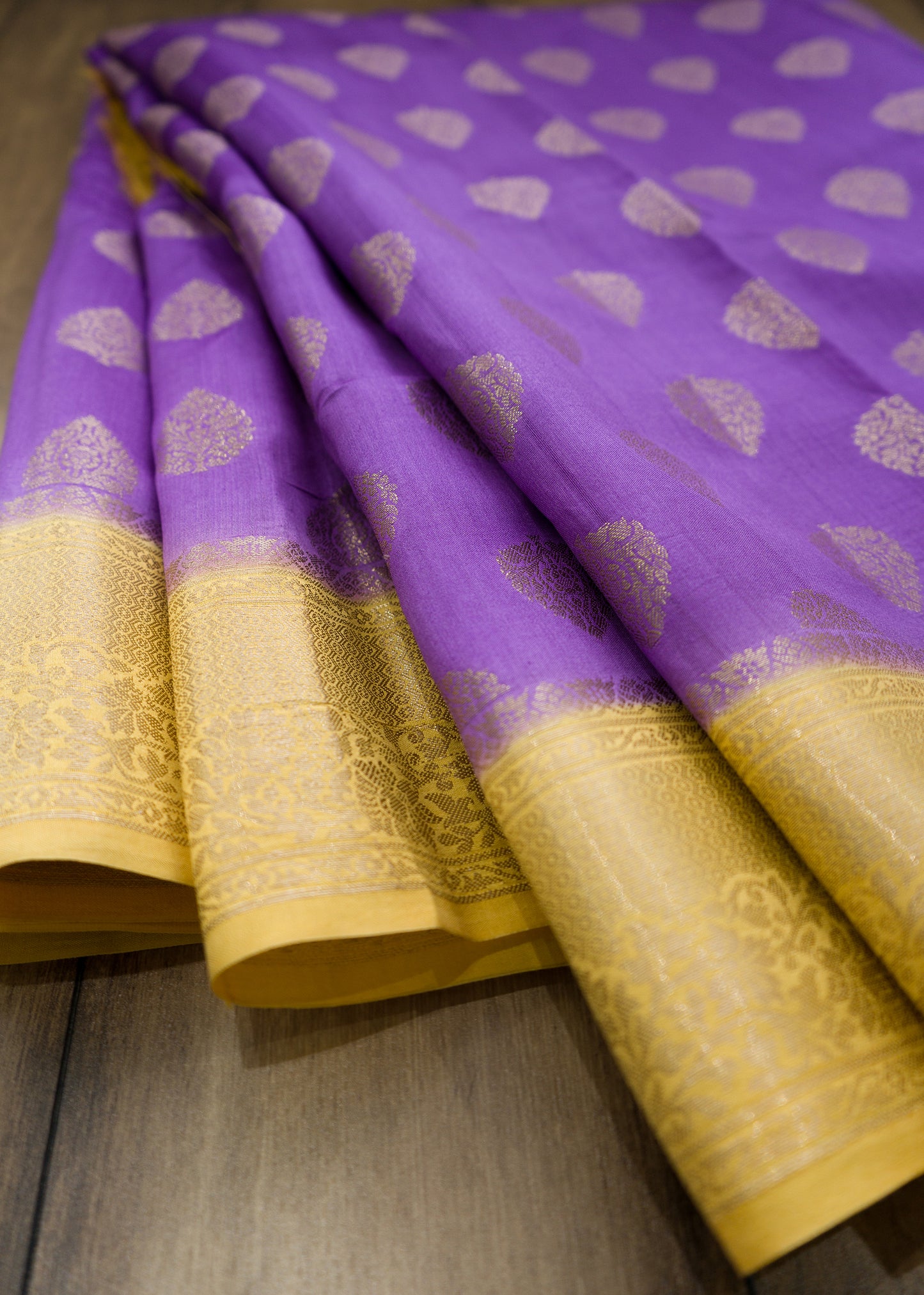 Handloom Chiniya Silk Lavender-Yellow Saree