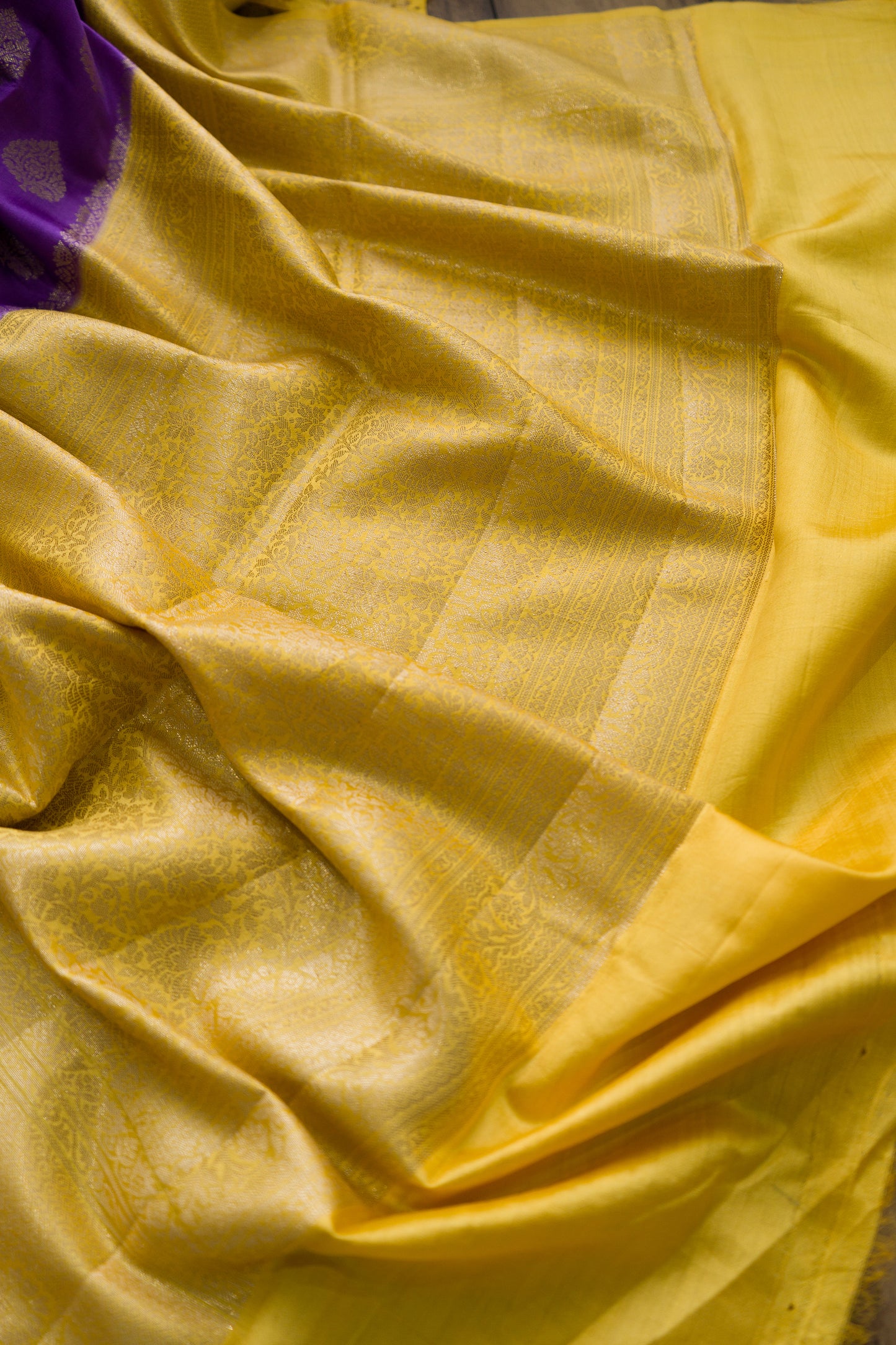 Handloom Chiniya Silk Lavender-Yellow Saree