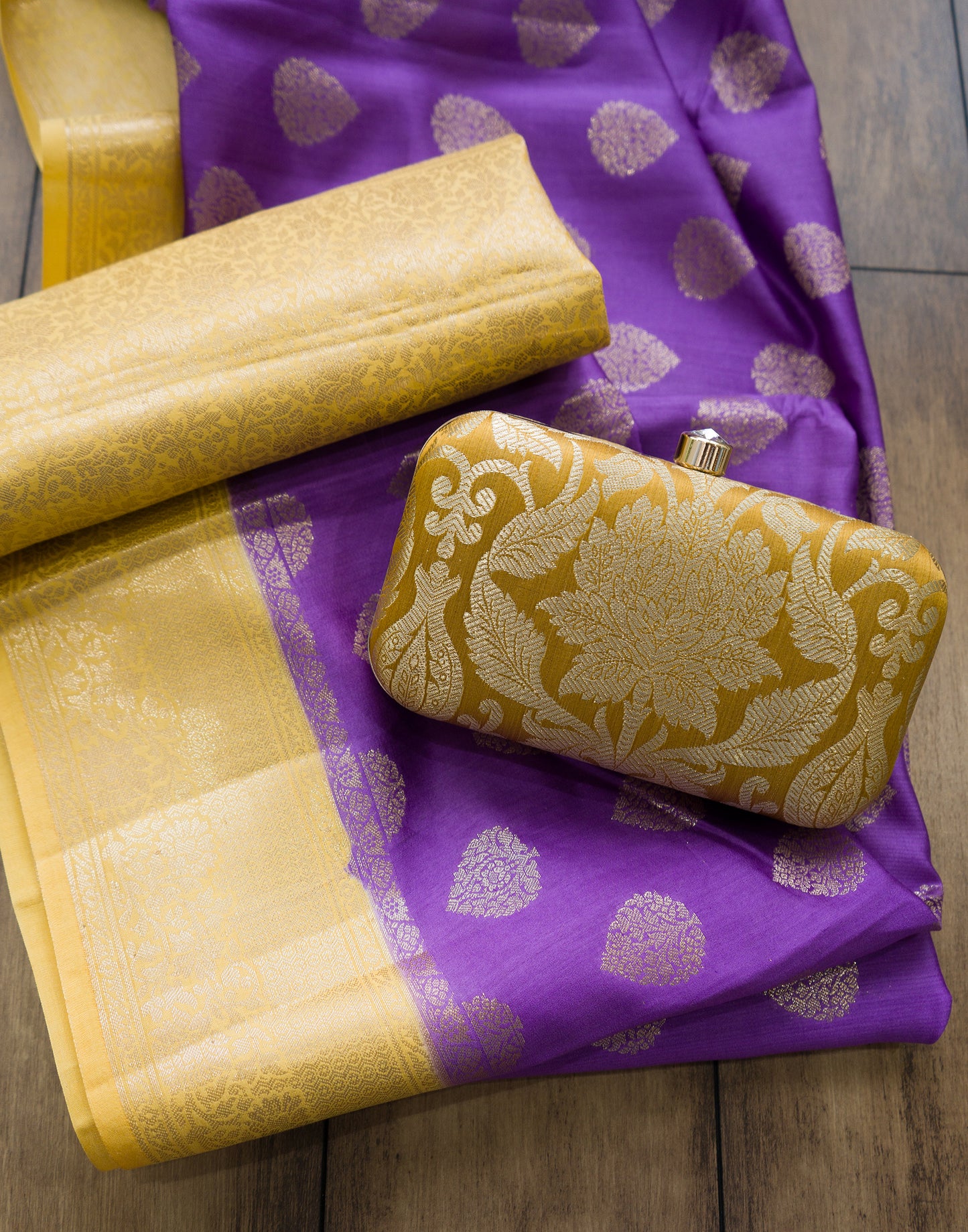Handloom Chiniya Silk Lavender-Yellow Saree