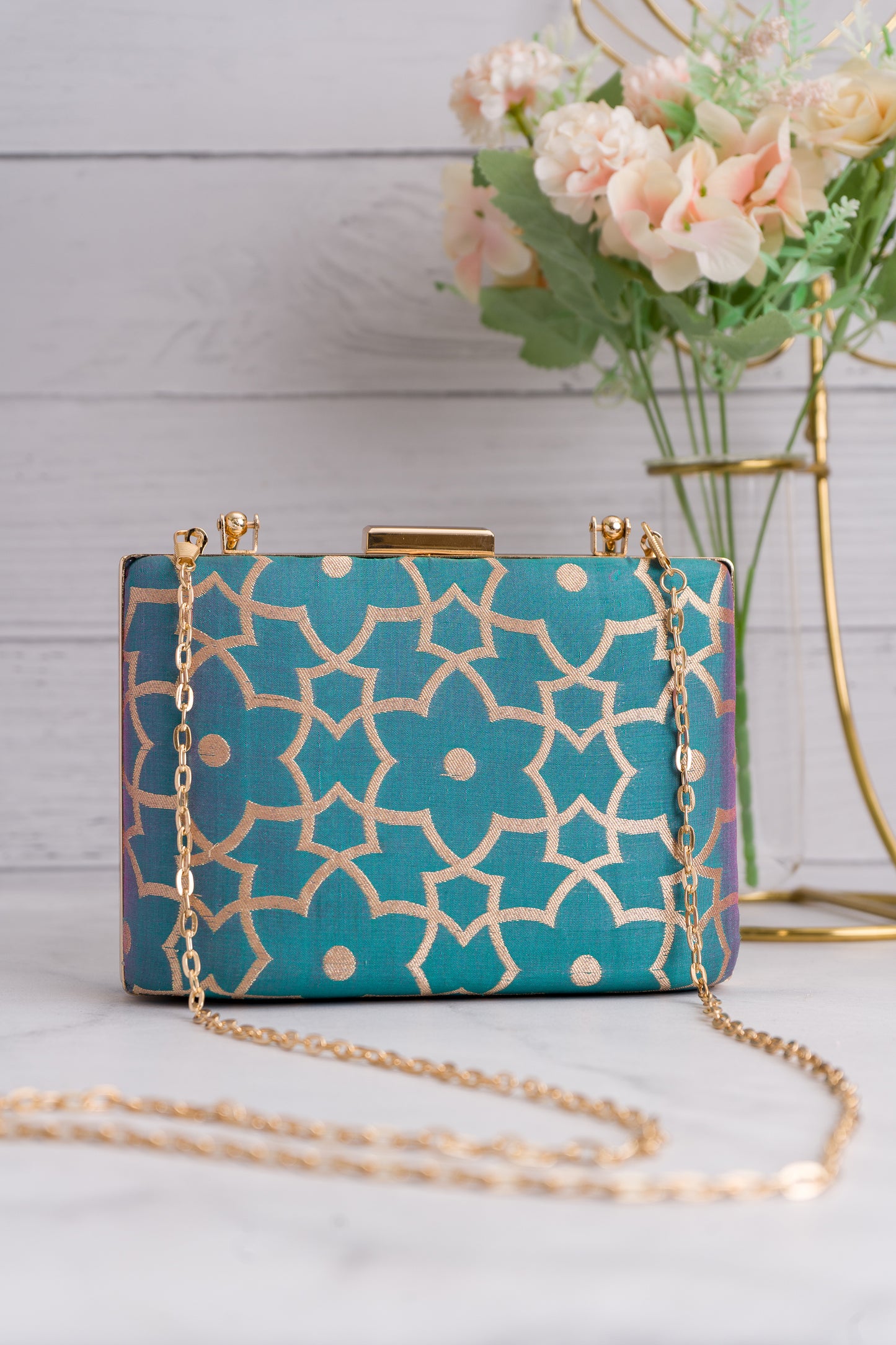 Dhoop Chav Zari Jaal Sea Blue Clutch