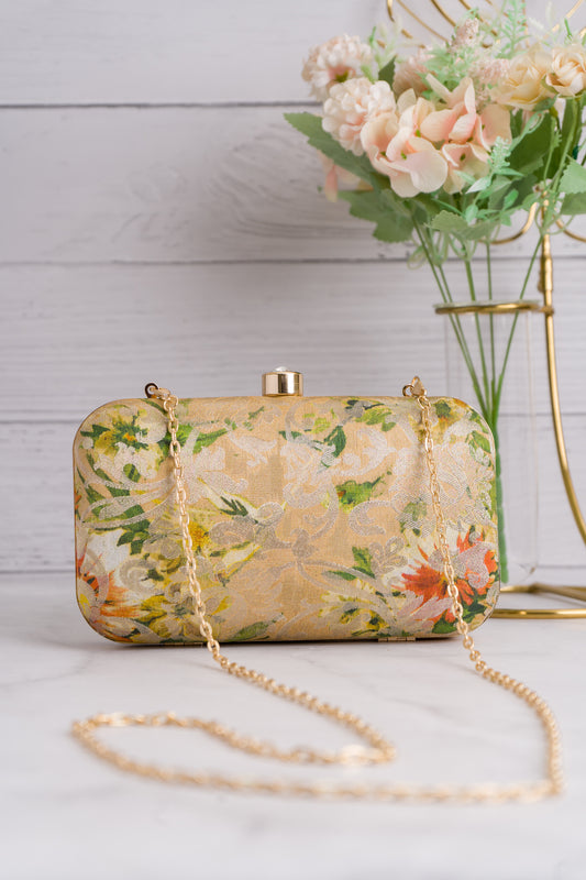 Digital Print Weaving Golden Clutch