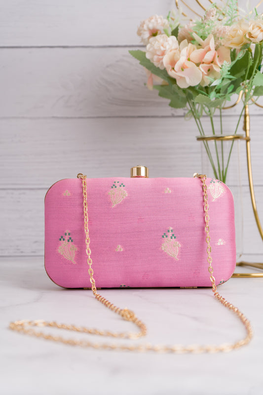 Baby Pink Meenakari Green Clutch