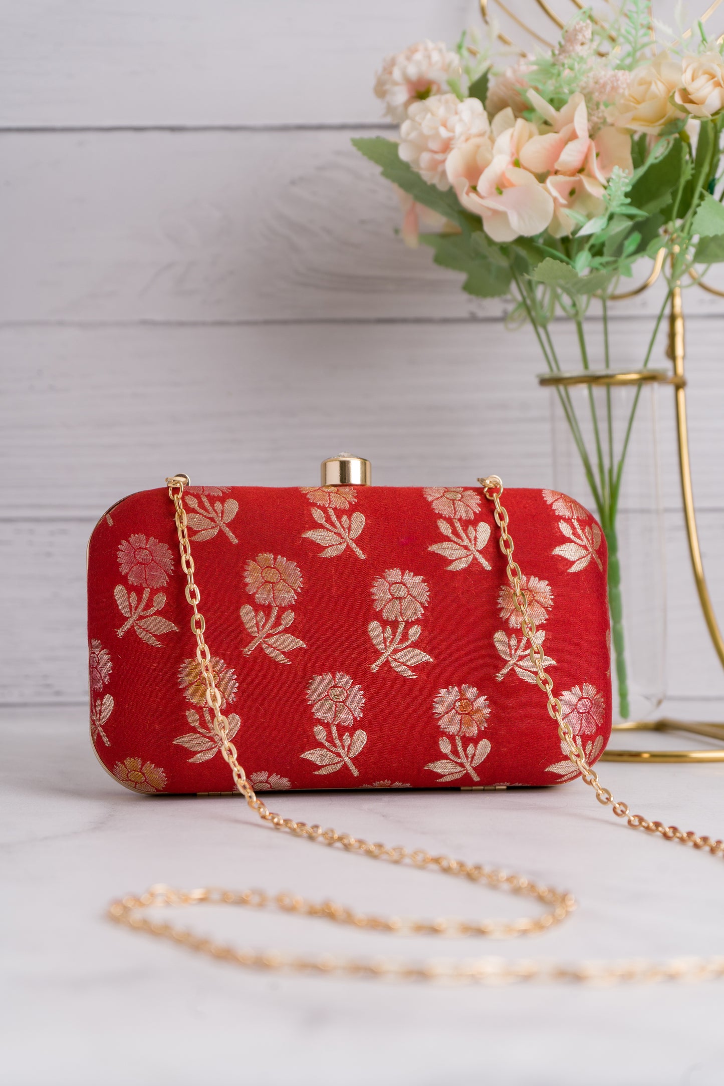 Red Palm Floral Meenakari Clutch
