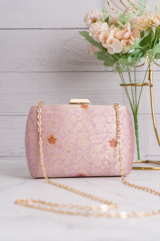 Palm Meenakari Jaal Lavender Clutch