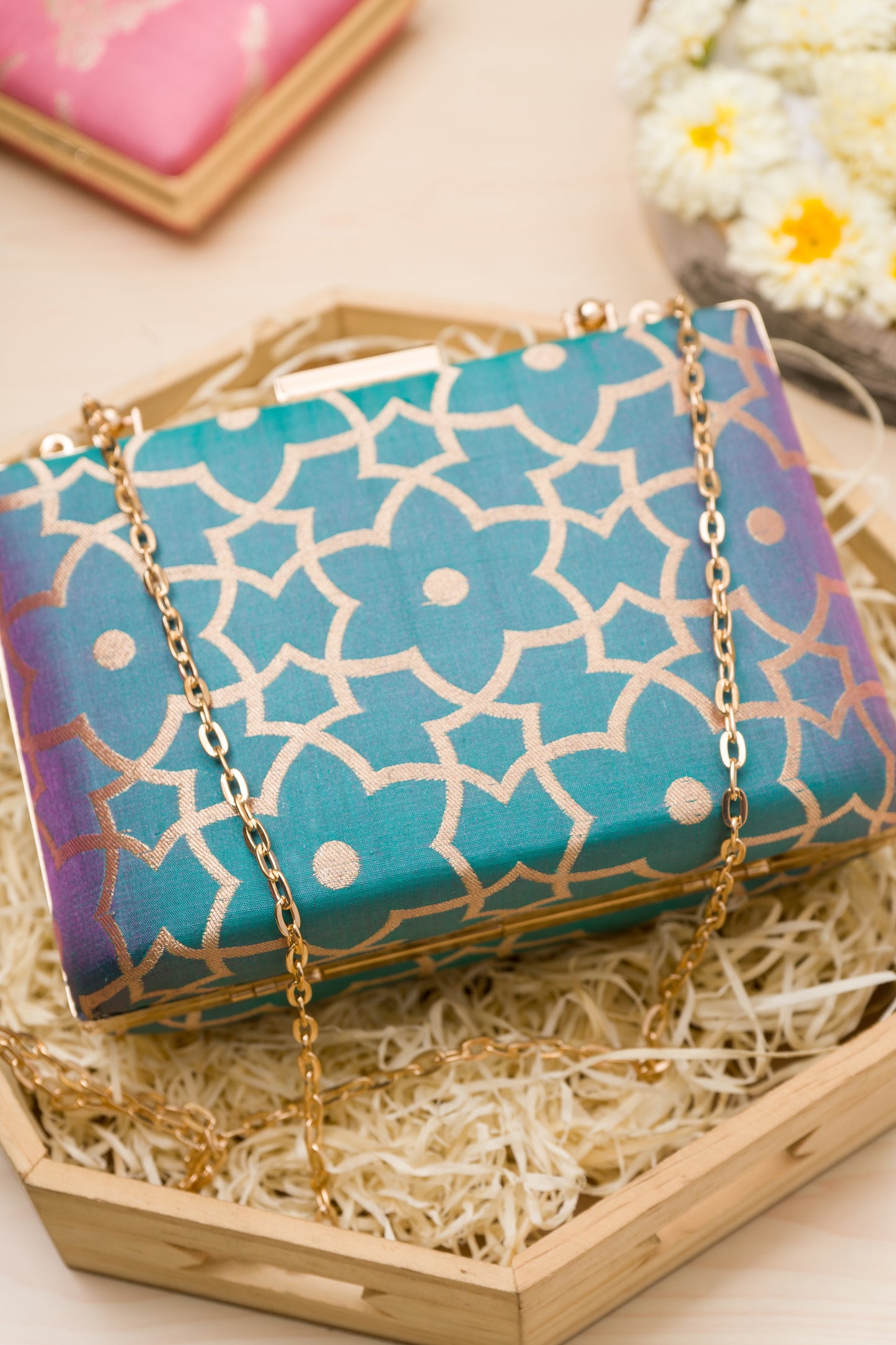 Dhoop Chav Zari Jaal Sea Blue Clutch