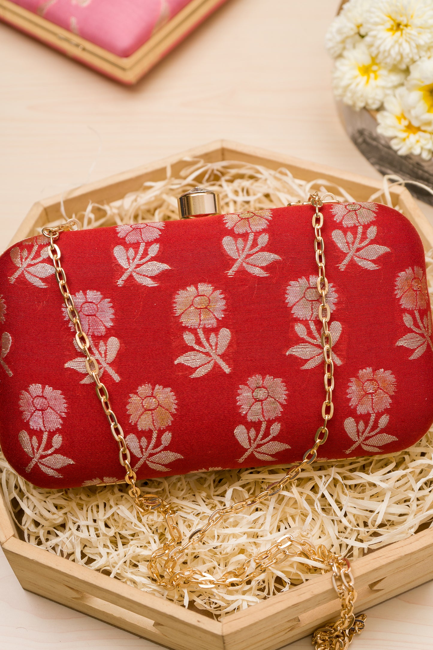 Red Palm Floral Meenakari Clutch