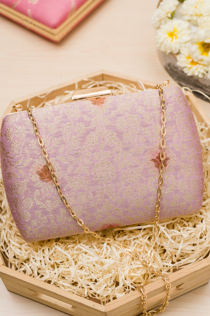 Palm Meenakari Jaal Lavender Clutch