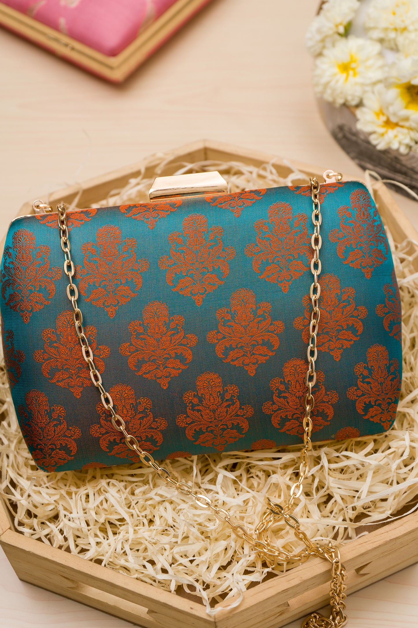 Dhoop Chaav Tanchoi Blue Orange Clutch