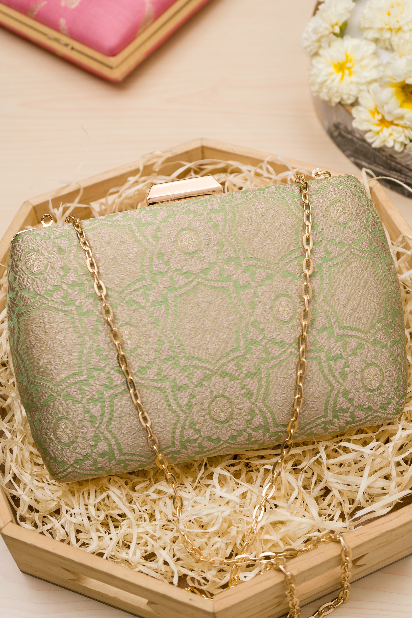 Naqshi Jaal Green Clutch