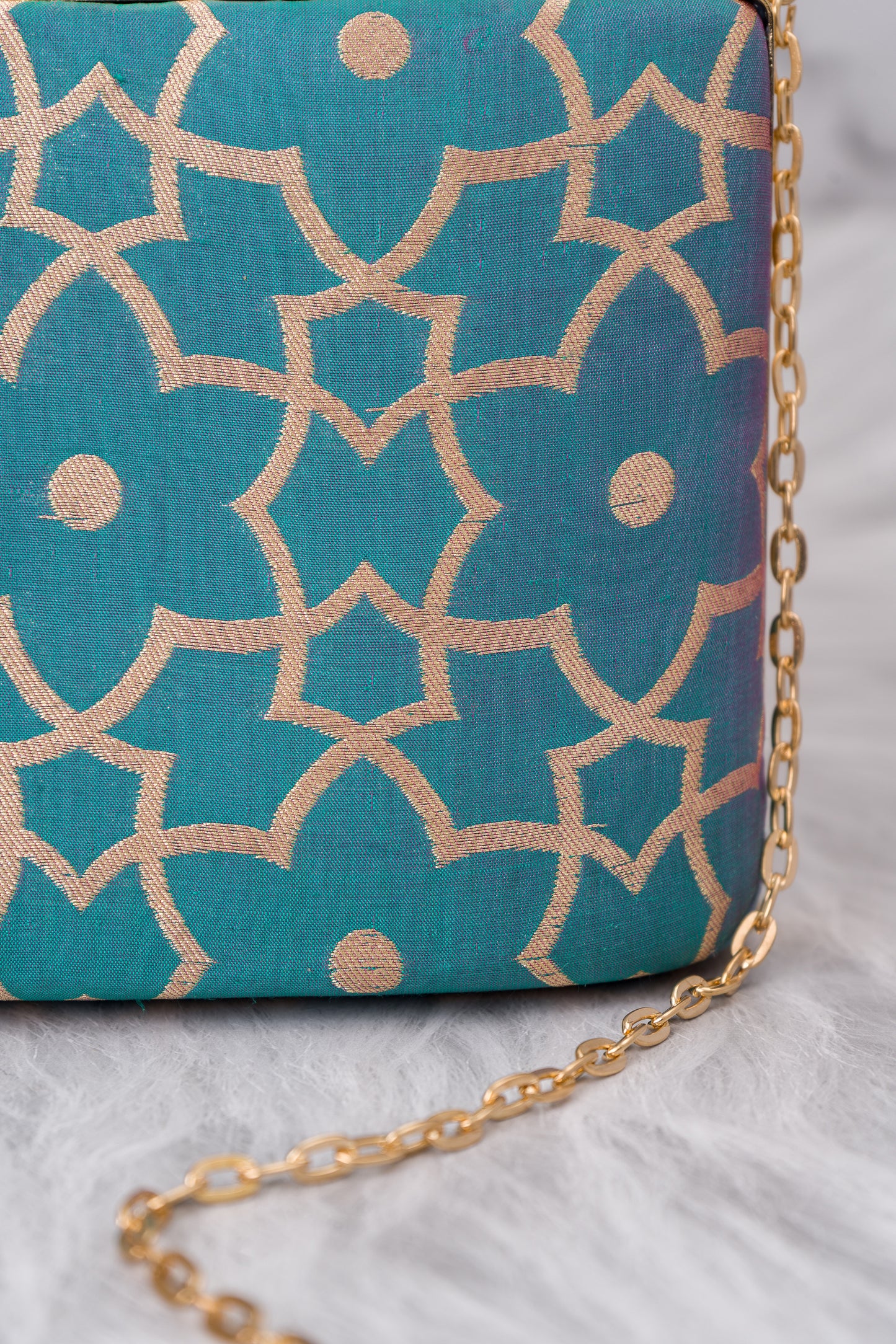 Dhoop Chav Zari Jaal Sea Blue Clutch