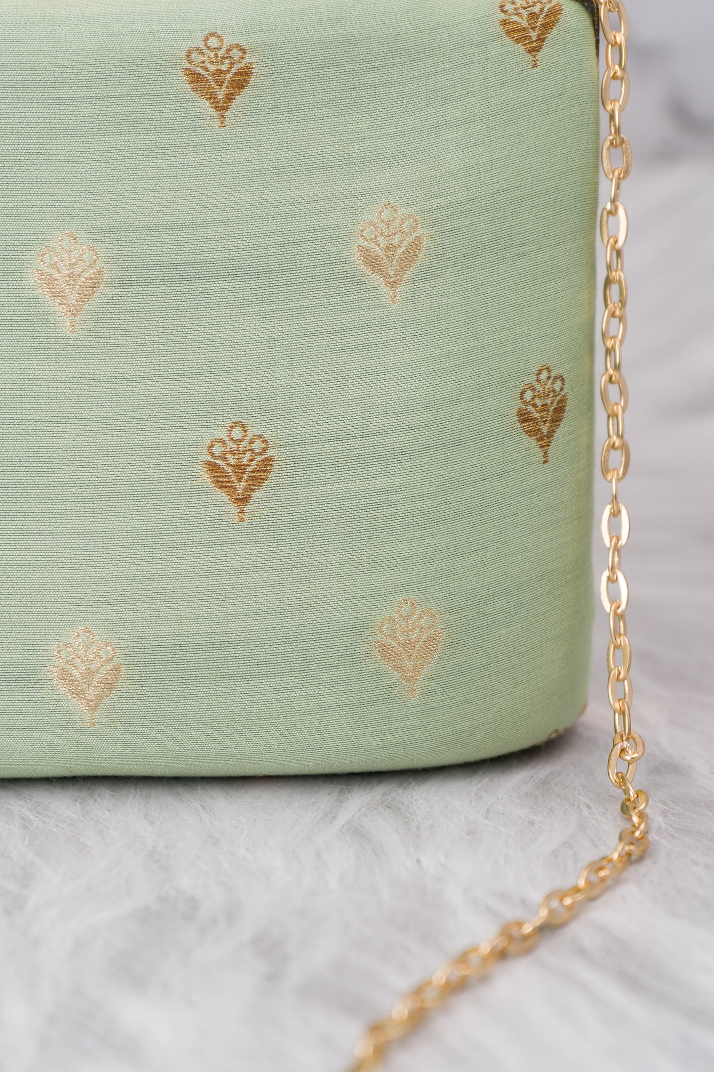 Mulberry Green Golden Antique Zari Clutch