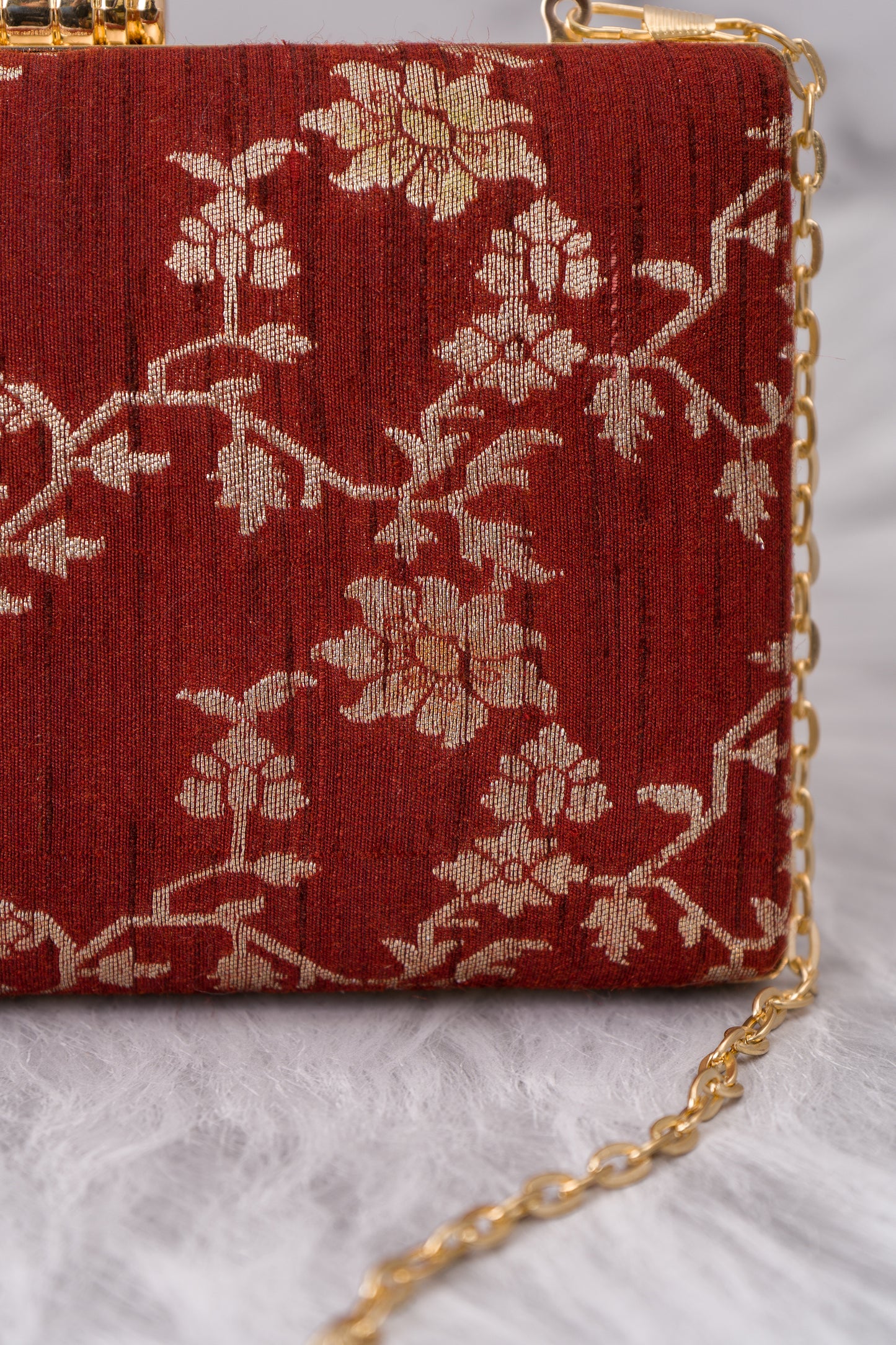 Raw Silk Silver Jaal Maroon Clutch