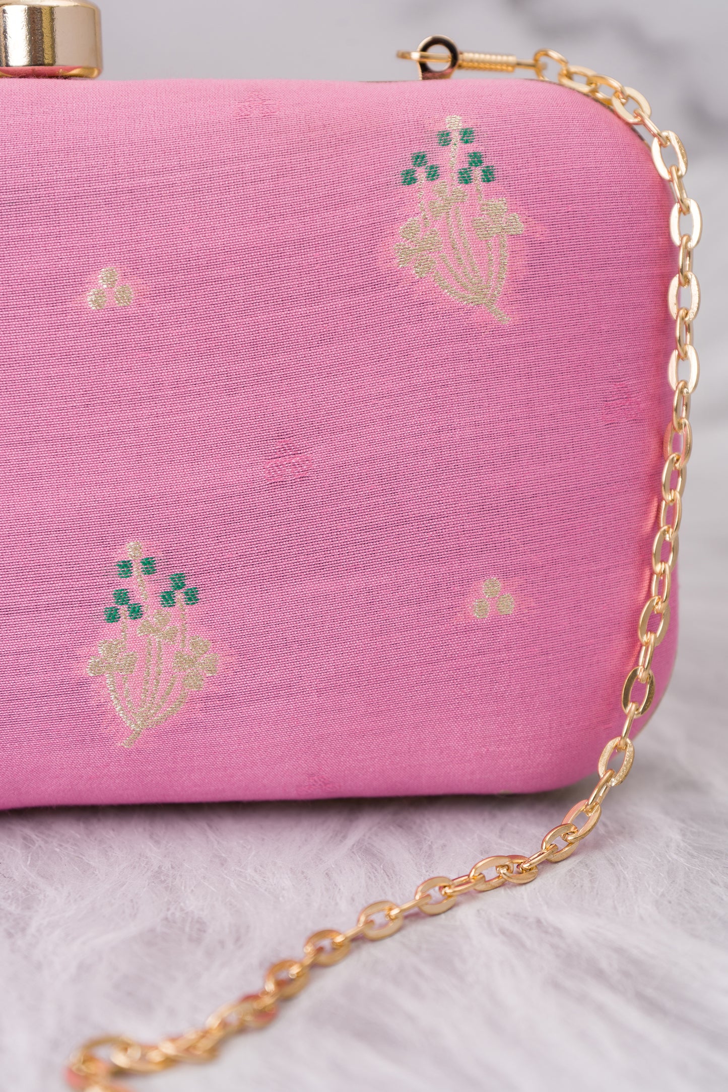 Baby Pink Meenakari Green Clutch