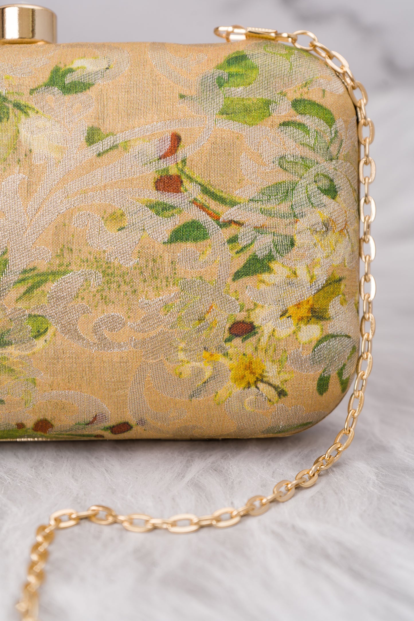 Digital Print Weaving Golden Clutch