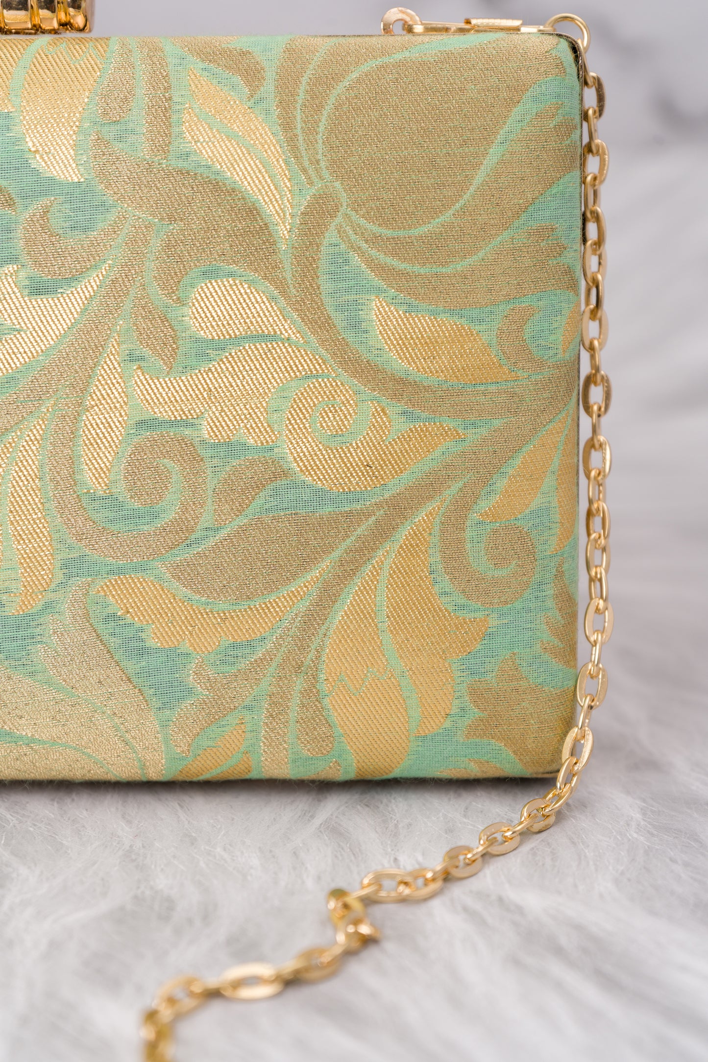 Green Antique Golden Jaal Clutch