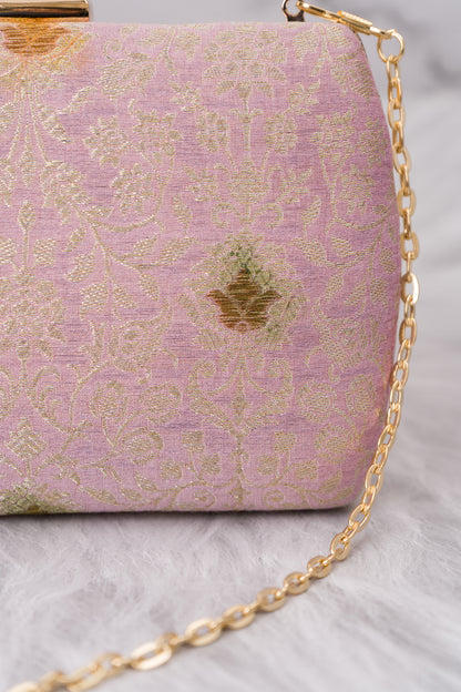 Palm Meenakari Jaal Lavender Clutch