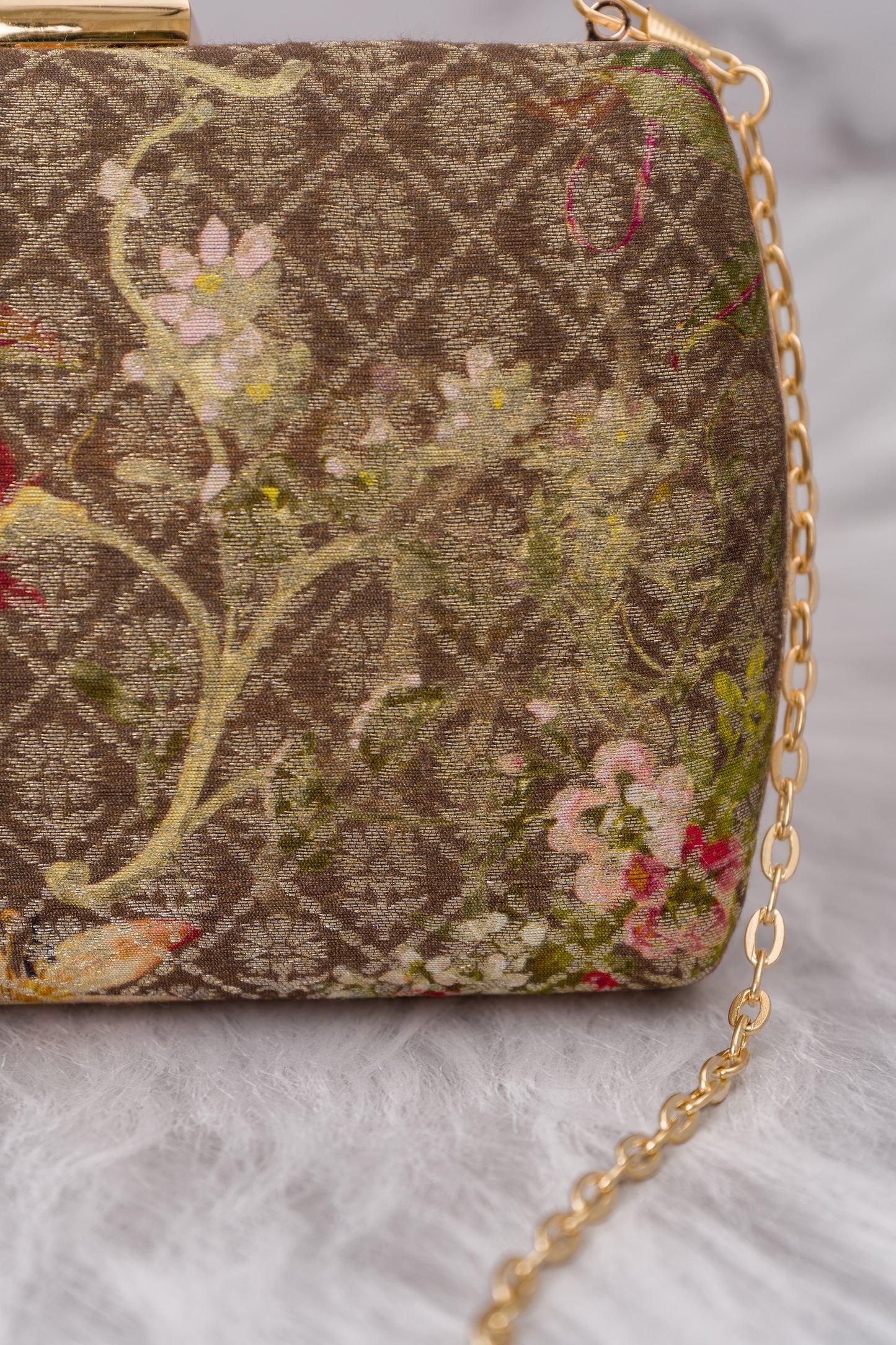 Digital Print Checks Floral Weaving Clutch
