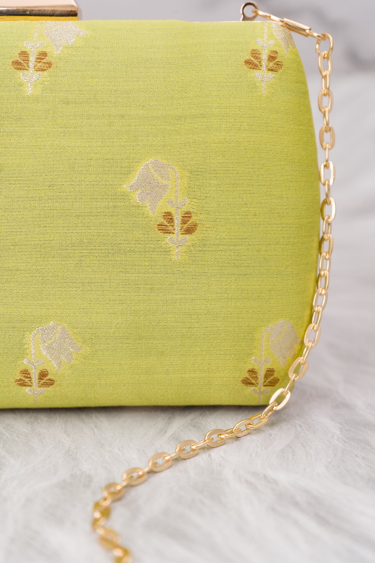 Mulberry Pastel Green Leaf Zari Clutch