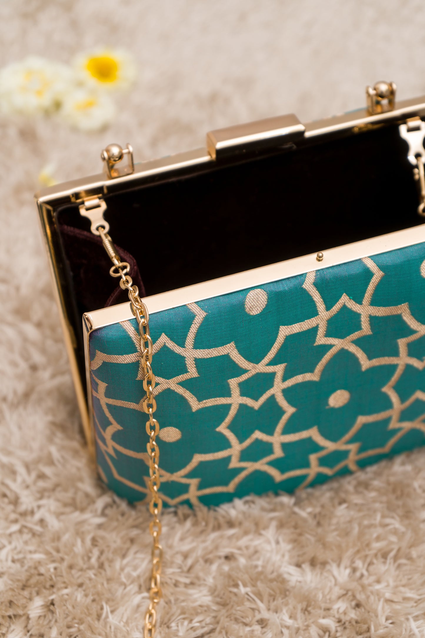 Dhoop Chav Zari Jaal Sea Blue Clutch