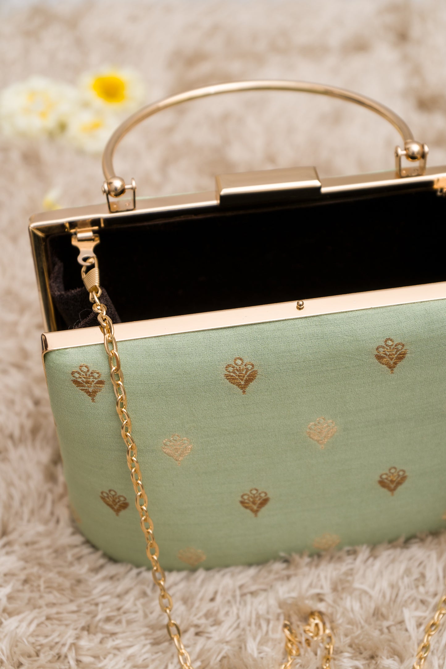 Mulberry Green Golden Antique Zari Clutch