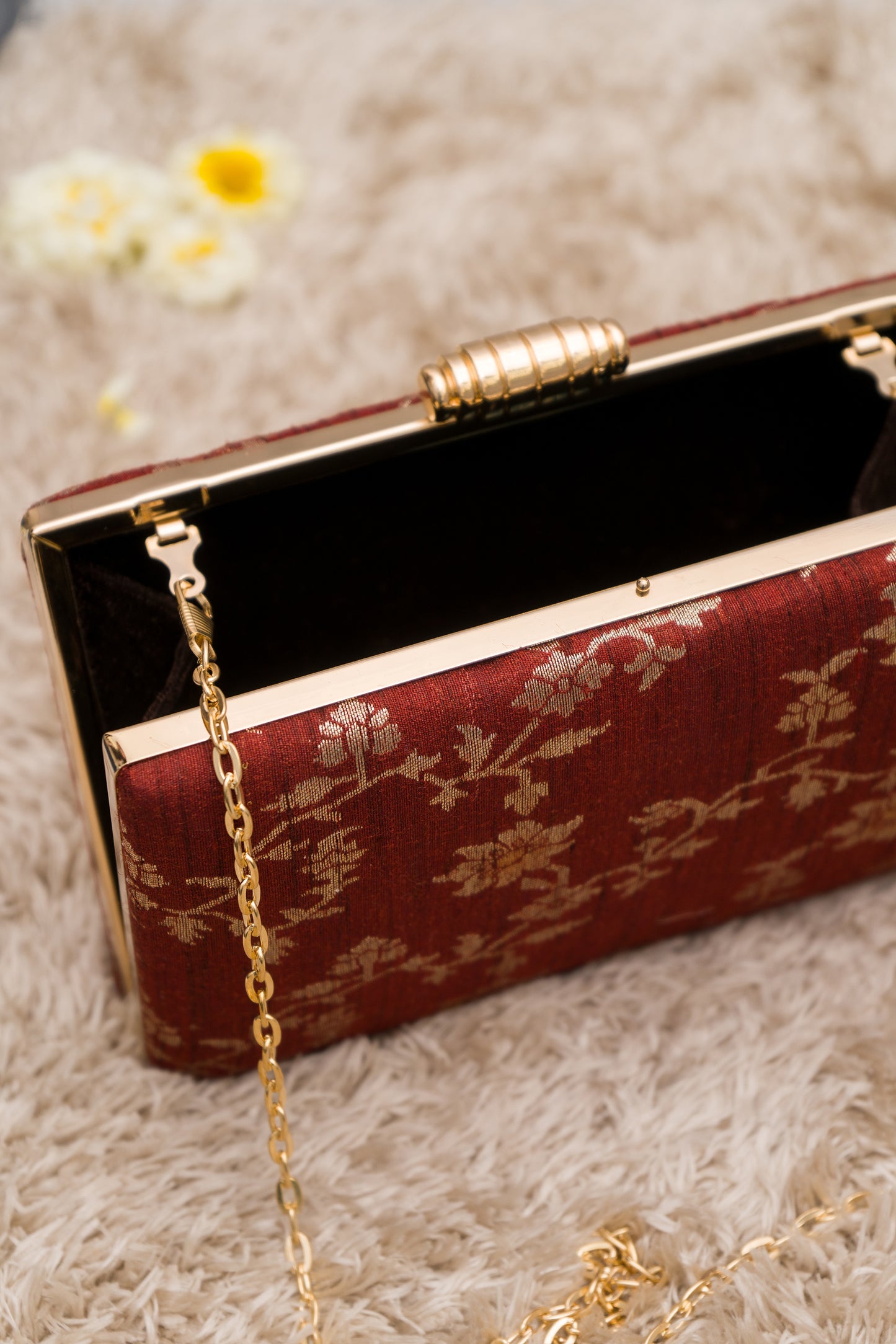 Raw Silk Silver Jaal Maroon Clutch