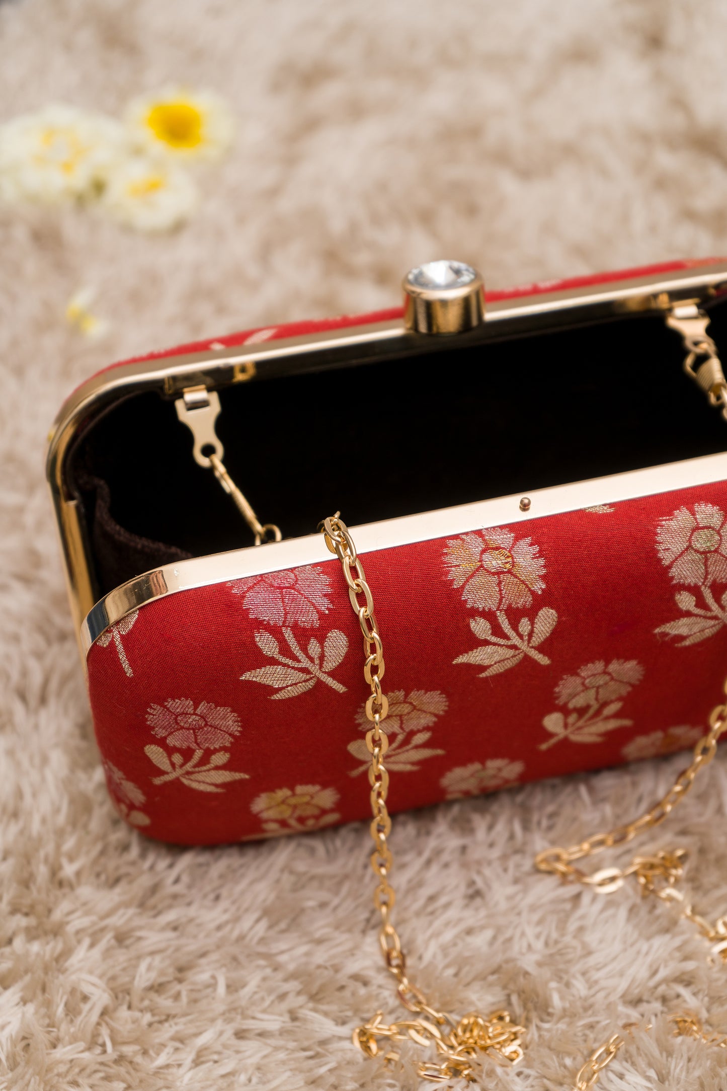 Red Palm Floral Meenakari Clutch