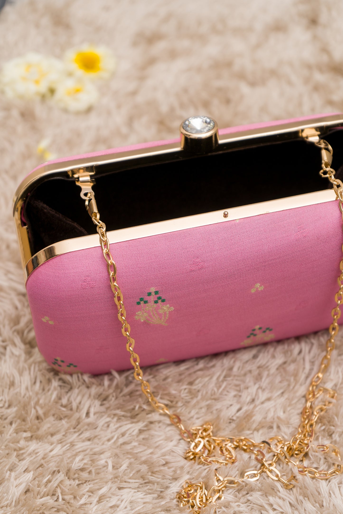 Baby Pink Meenakari Green Clutch