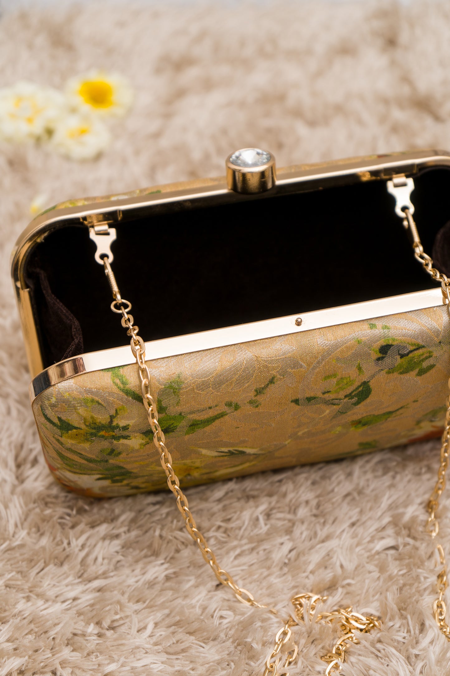 Digital Print Weaving Golden Clutch