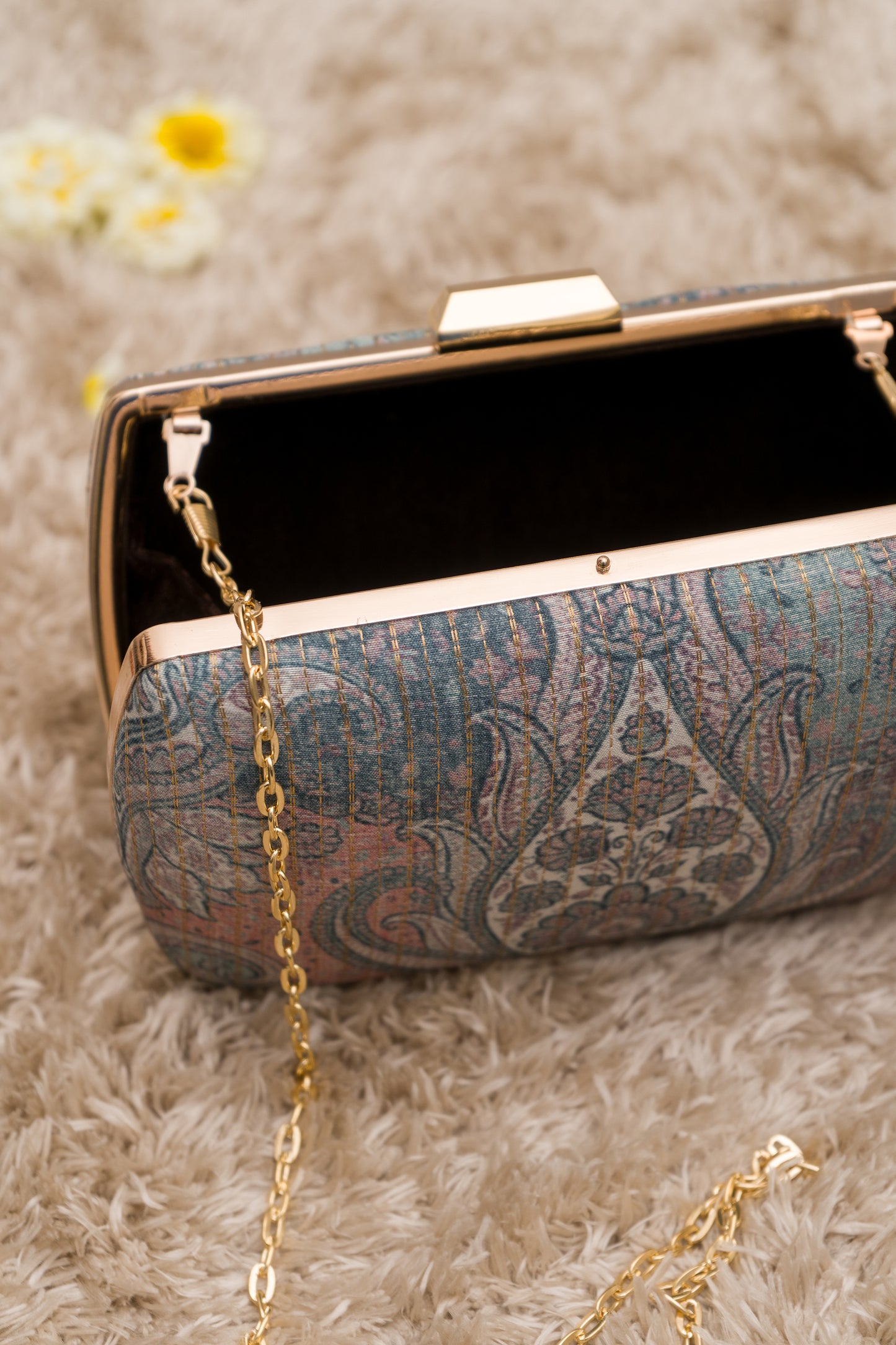 Digital Print Zari Stripes Grey Clutch