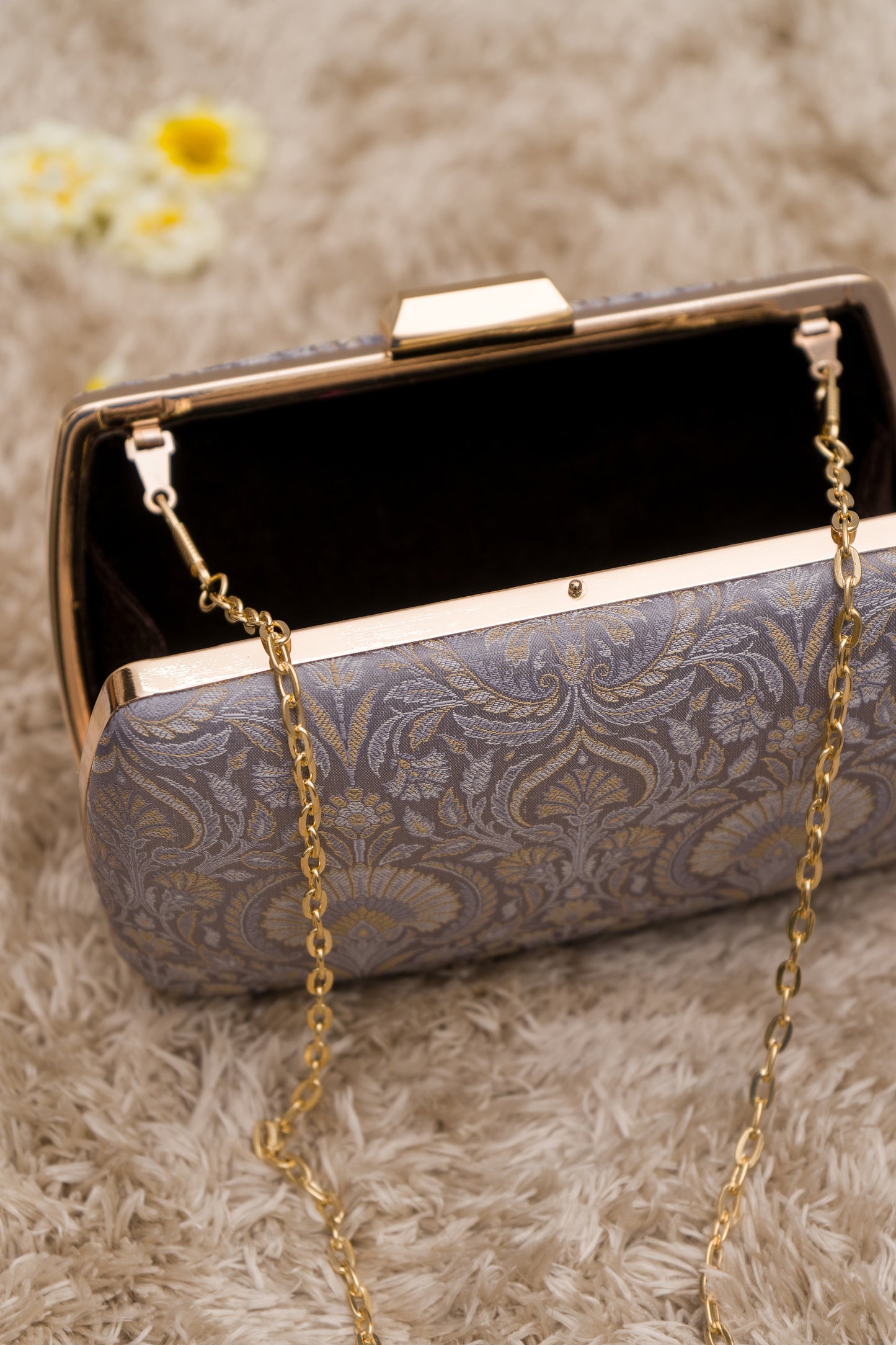 Kimkhwab Resham Grey Clutch