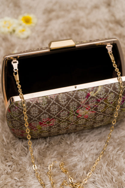 Digital Print Checks Floral Weaving Clutch