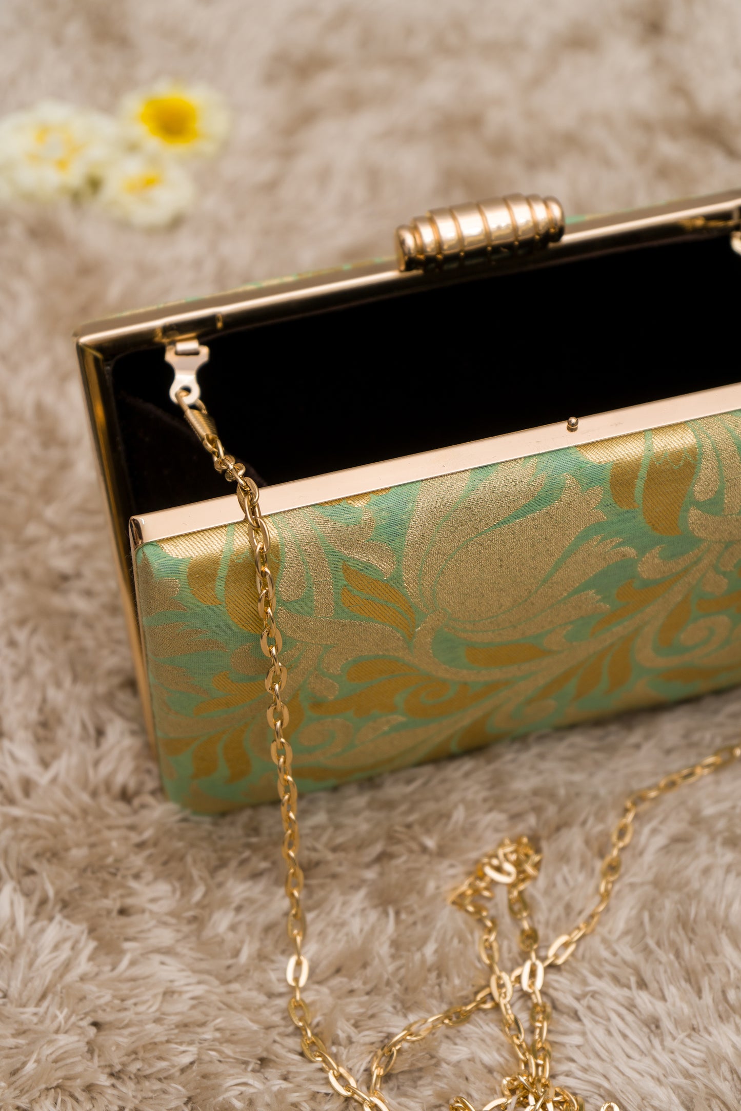 Green Antique Golden Jaal Clutch