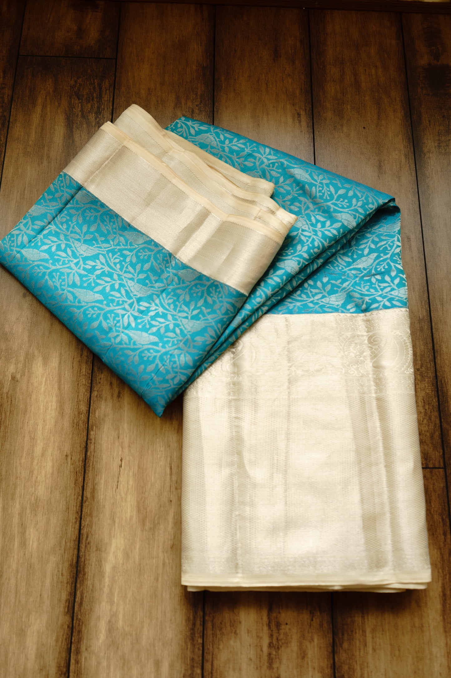 Blue and White Kanjeevaram Saree