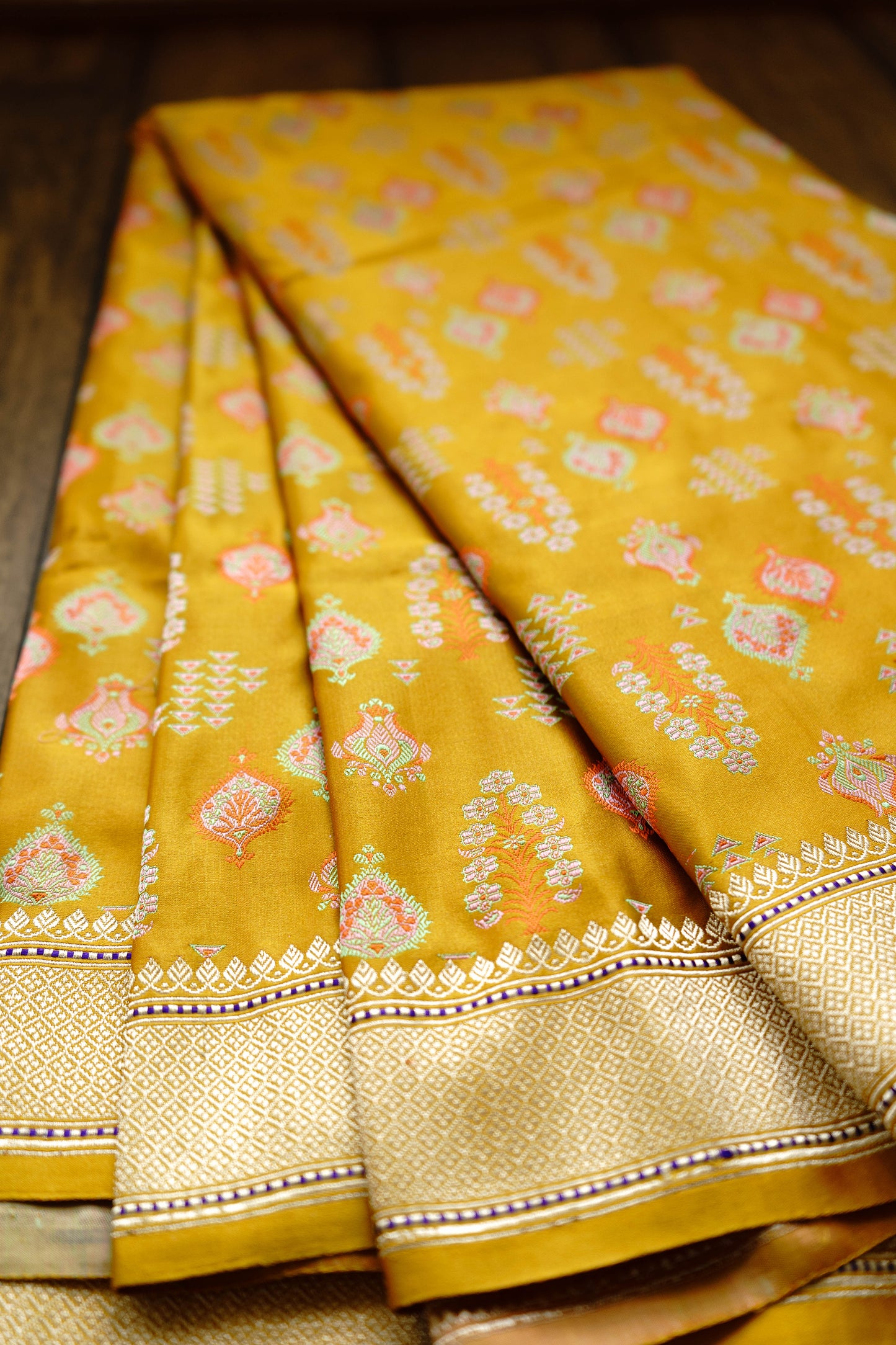 Mashru Kadiyal Yellow Saree