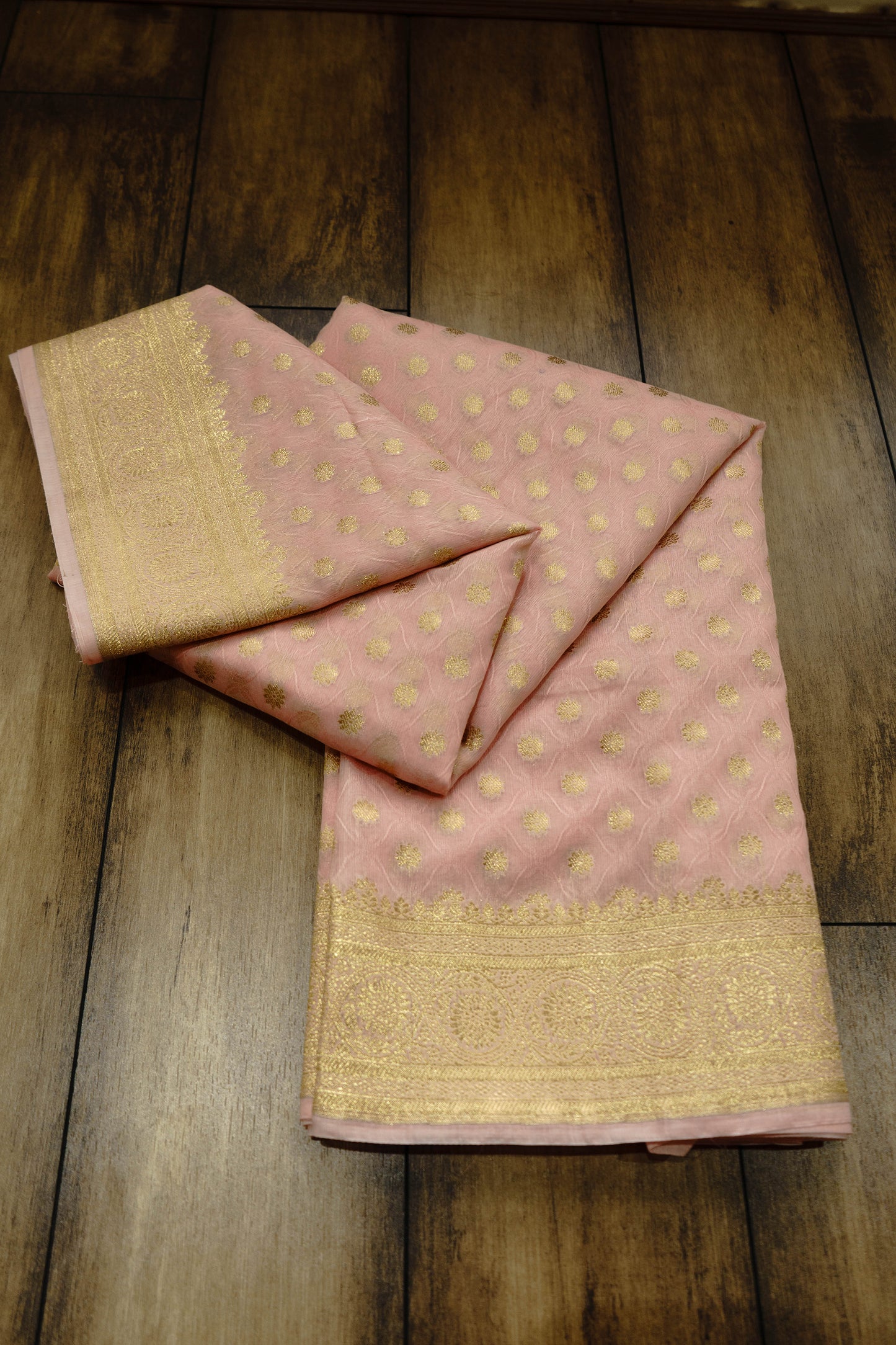 Chinon Silk - Peach Pink Saree