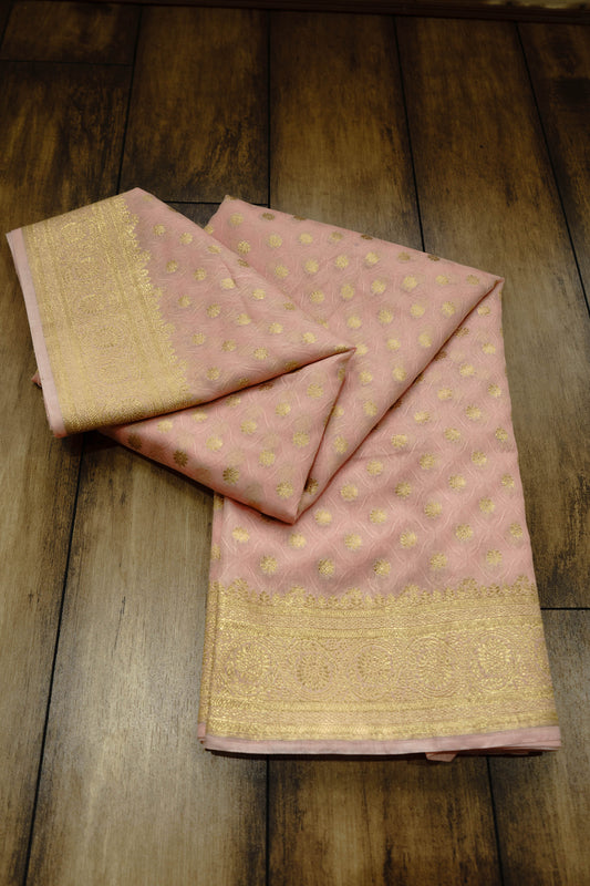 Chinon Silk - Peach Pink Saree