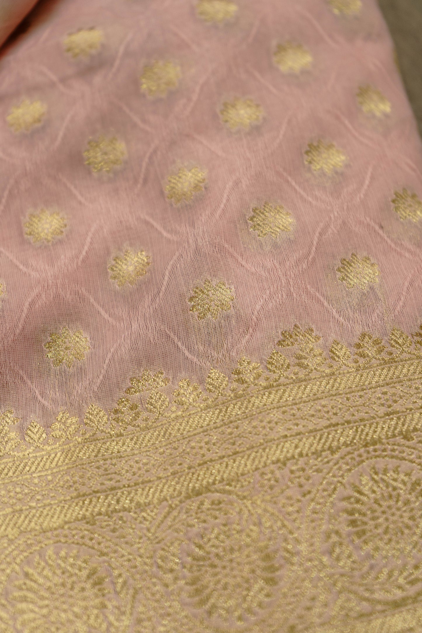 Chinon Silk - Peach Pink Saree