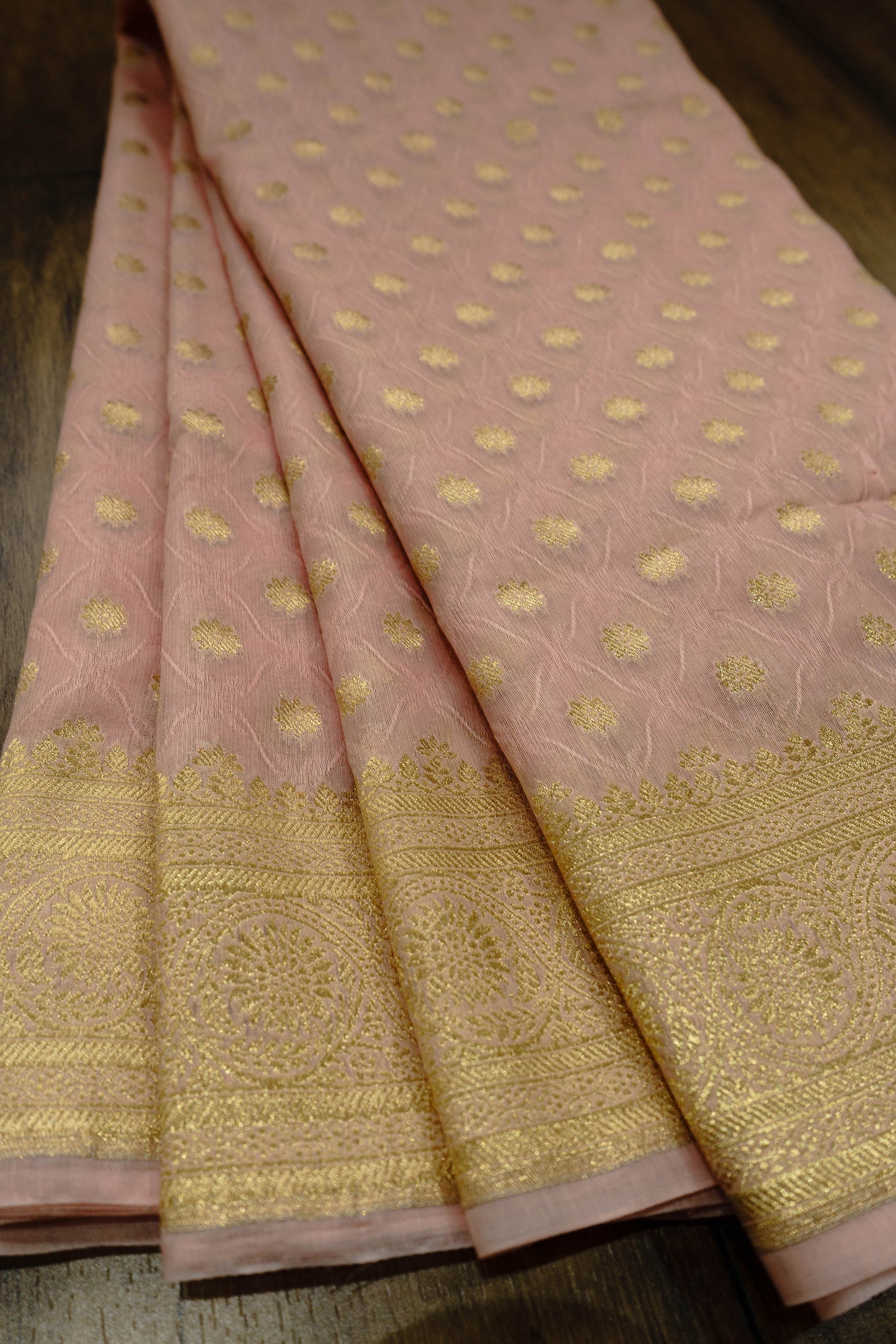 Chinon Silk - Peach Pink Saree