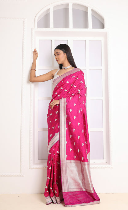 Soft pink Banarasi beauty, designed to radiate classic sophistication 
