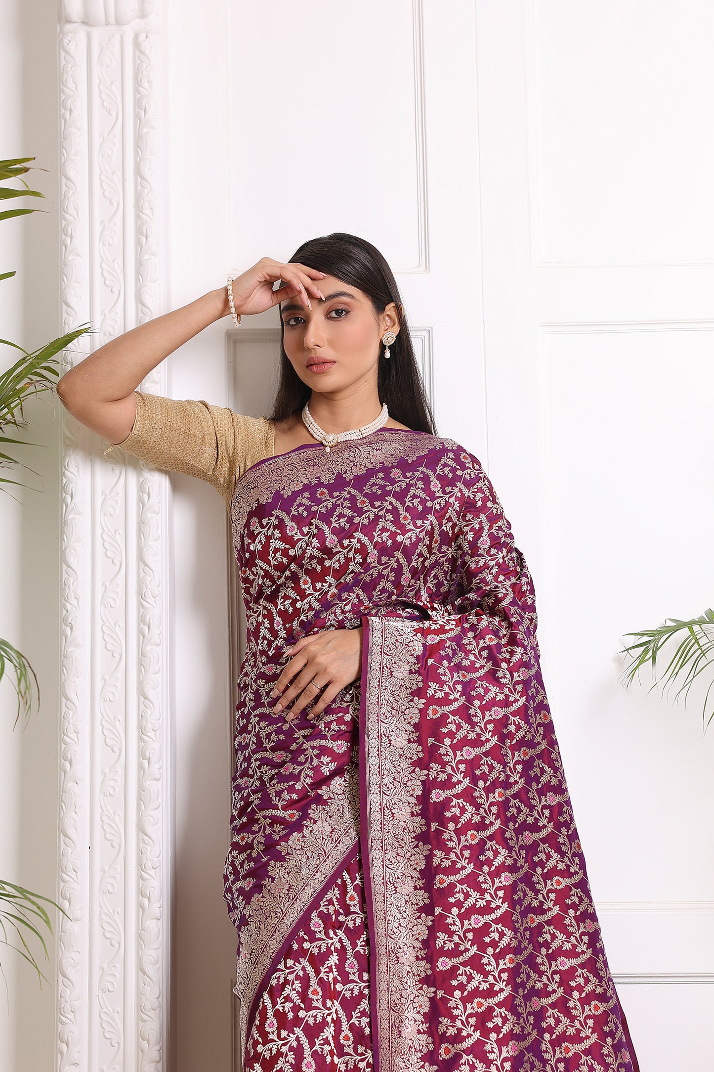 Katan Kadhua Meenakari Jangla Saree – Dhoop Chaav Purple