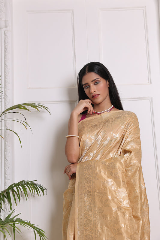 Beige Katan Jaal Upada Saree