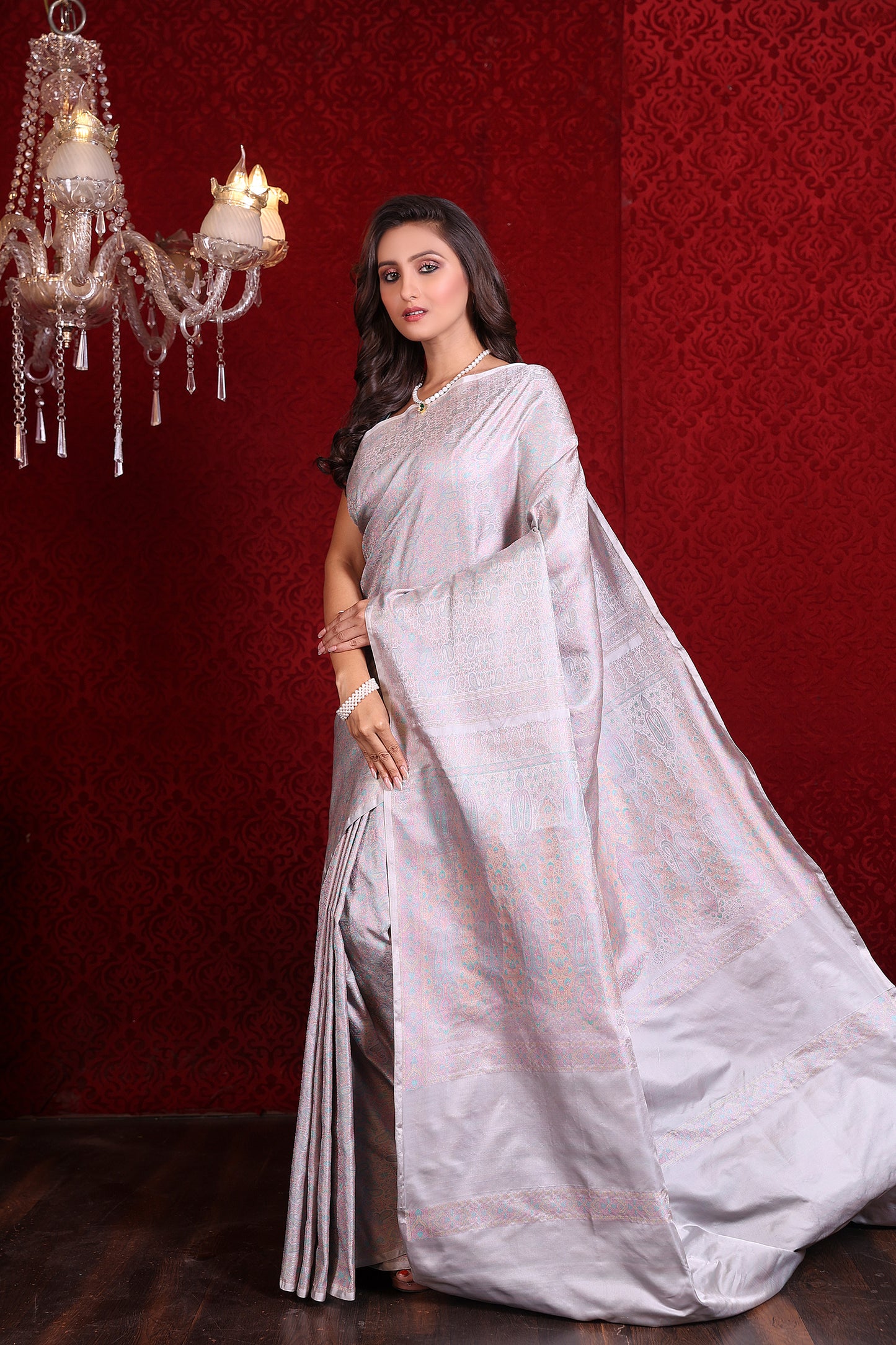 Resham Tanchoi Steel Grey Saree