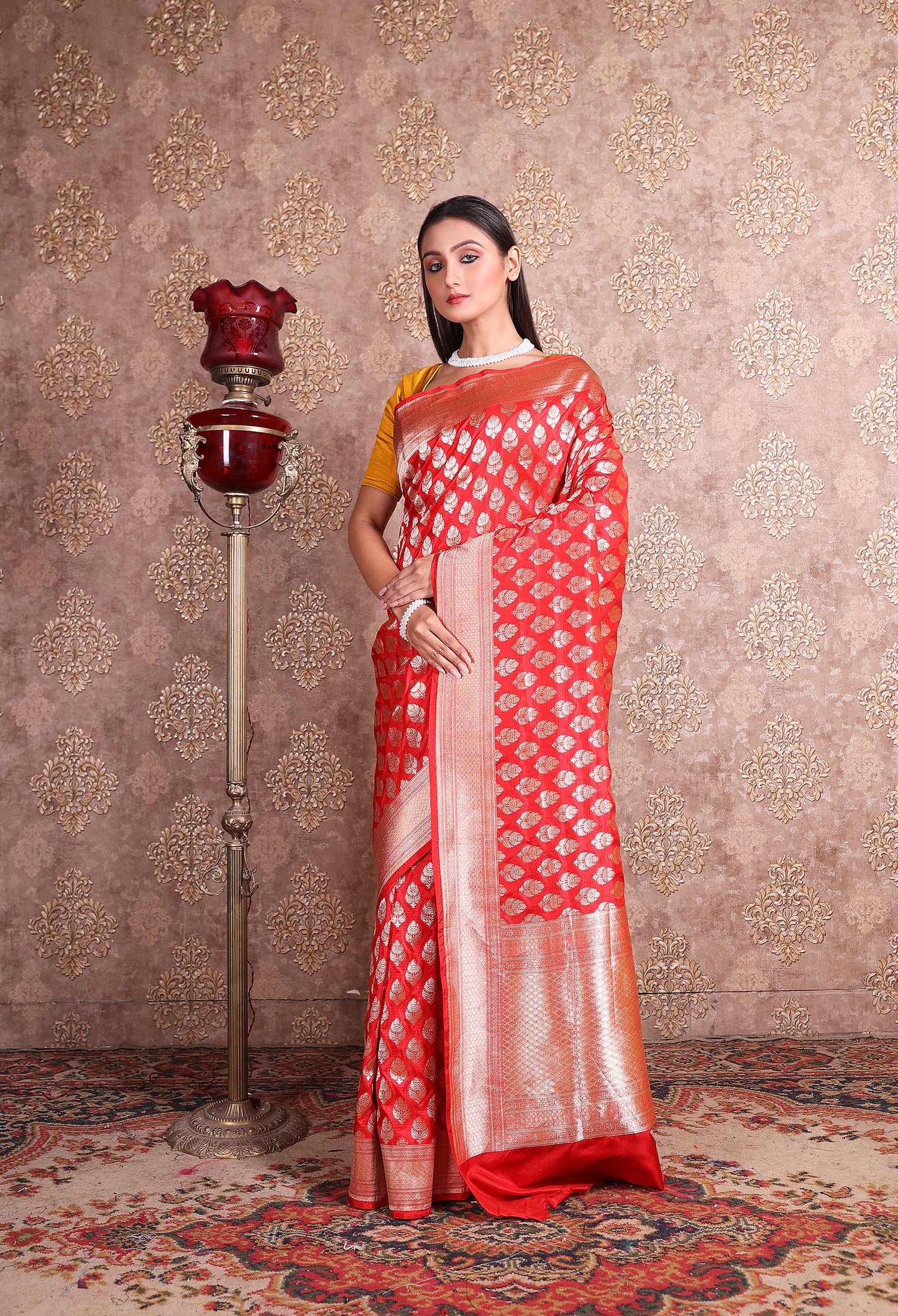 Red Katan Handloom Booti Saree