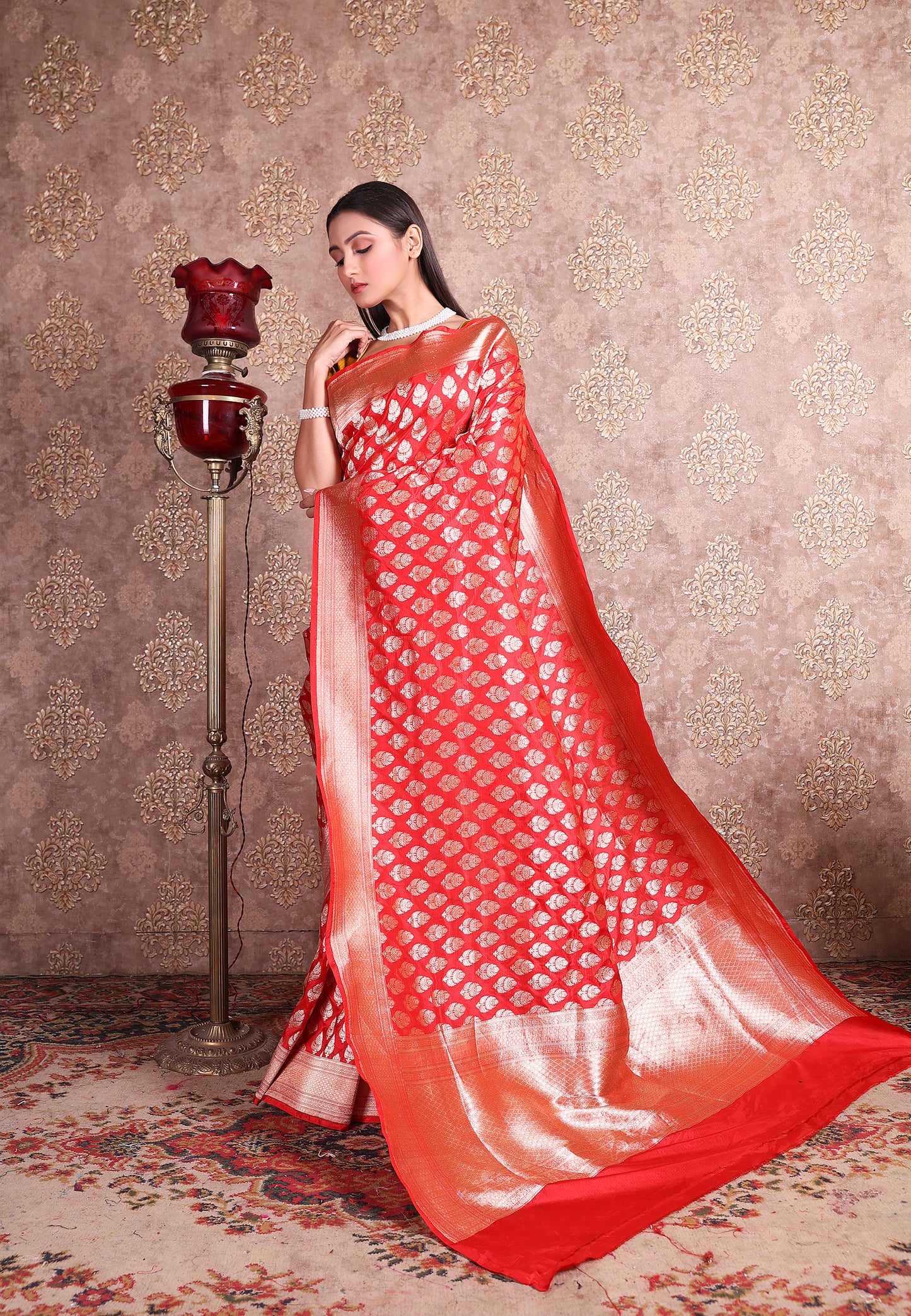 Red Katan Handloom Booti Saree