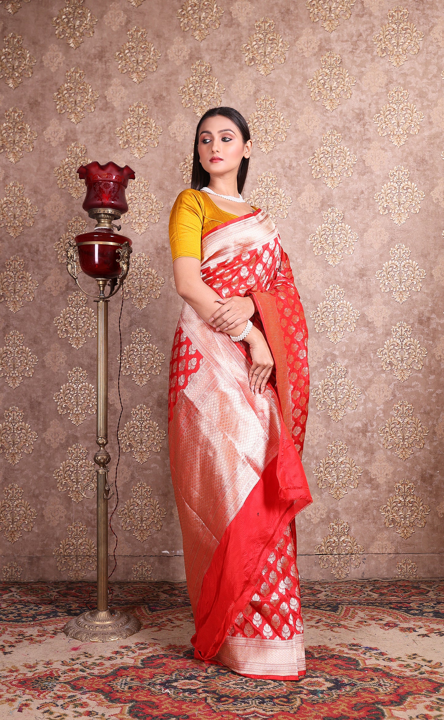 Red Katan Handloom Booti Saree