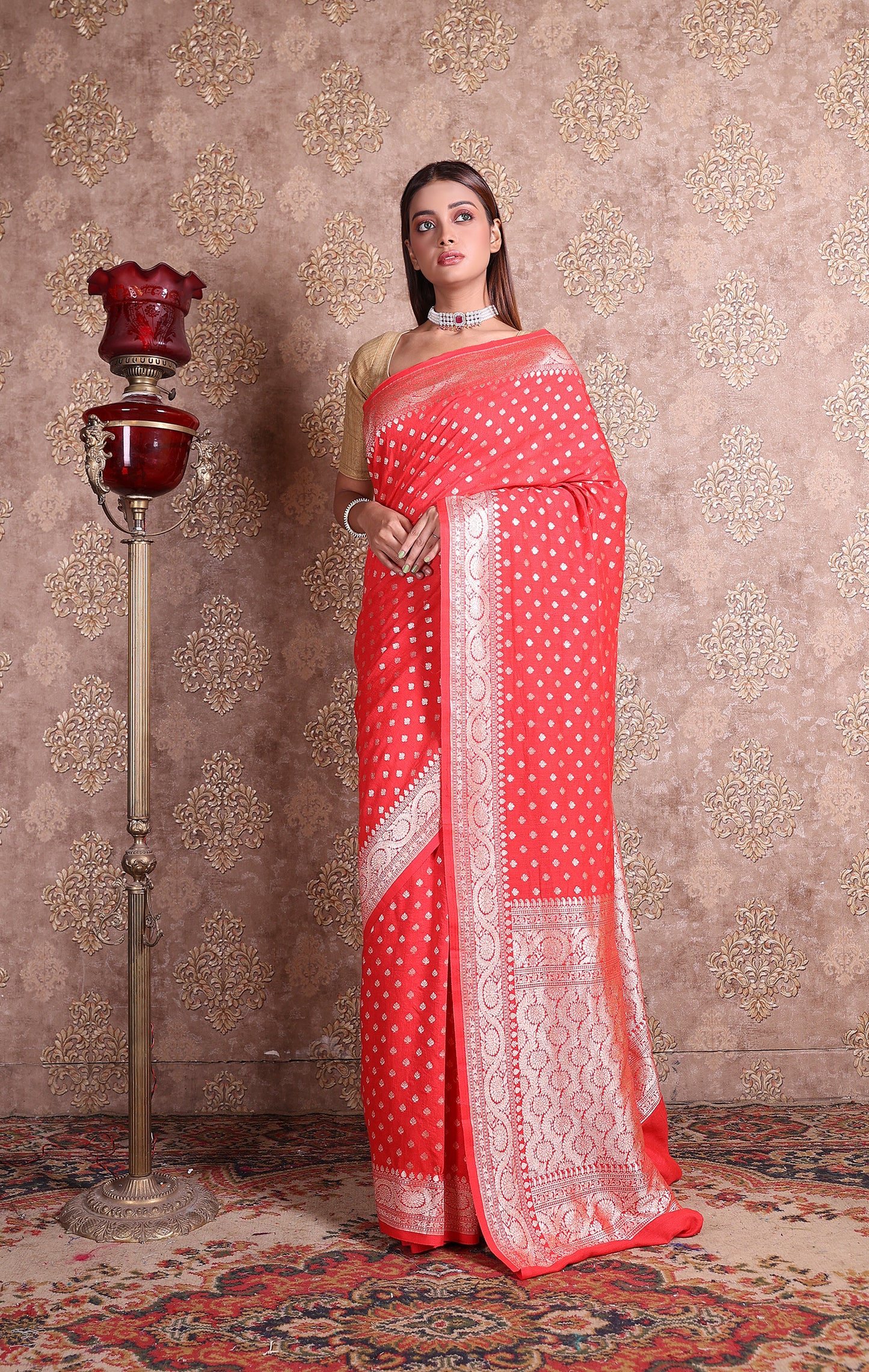Handloom Moonga Silk Red Saree
