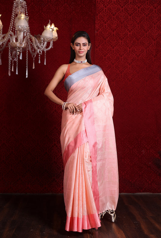 Soft Silk Weaving Saree (Pink – Grey)