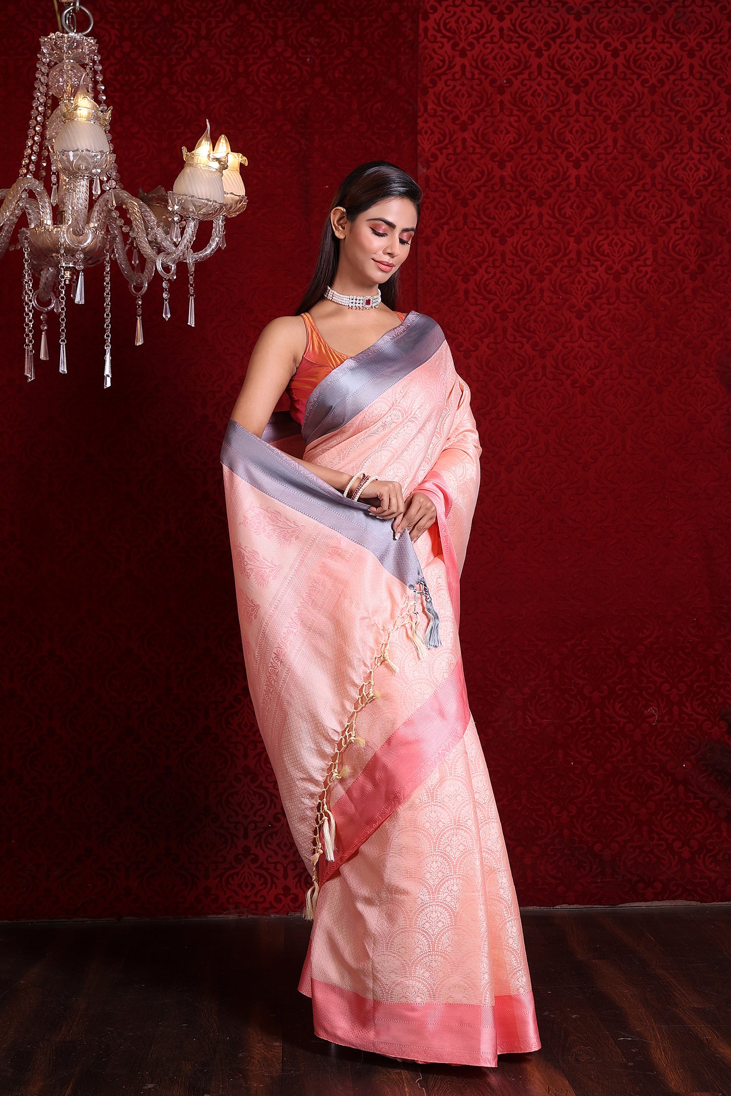 Soft Silk Weaving Saree (Pink – Grey)