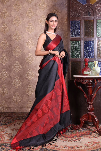 Classic Black-Red soft silk saree inspired by Banaras handloom weaving